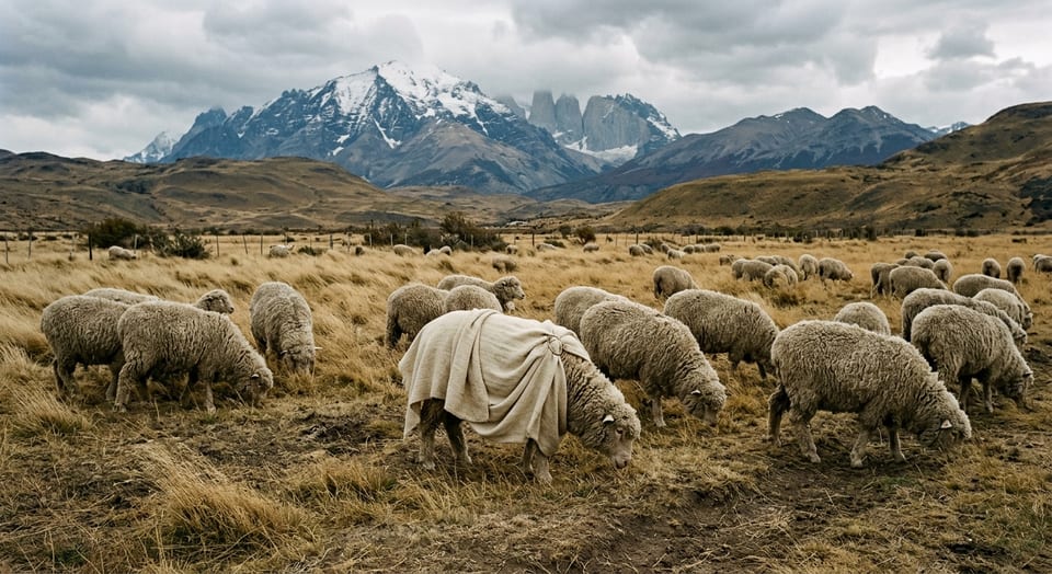 Ovejas patagónicas con túnica griega